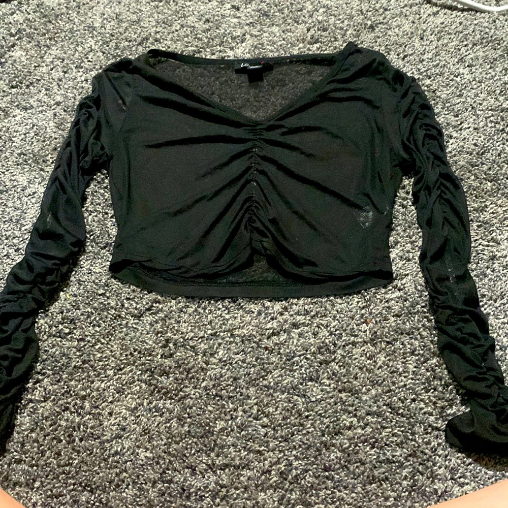 All black, long sleeve, rippled, see through